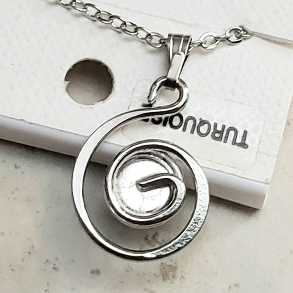 Turquoise Silver Spiral Pendant Necklace by Wheeler - Picture 3 of 6